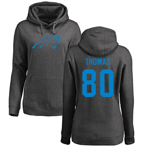 Carolina Panthers Ash Women Ian Thomas One Color NFL Football #80 Pullover Hoodie Sweatshirts